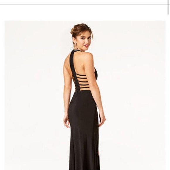 B.Darlin Long Black Evening Dress With Rhinestone Collar,Size 7/8 - Picture 3 of 6